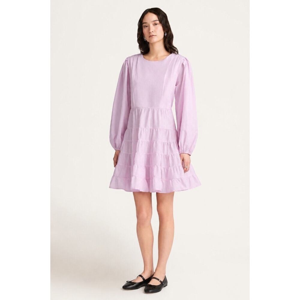 Merlette Arbor Shift Tiered Mini Dress Peony Pink Sz XS Coquette Romantic